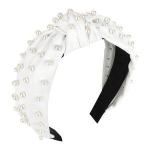 1PC Pearl Knotted Headband for Women Non Slip Beaded Headband Wide Leather Headb